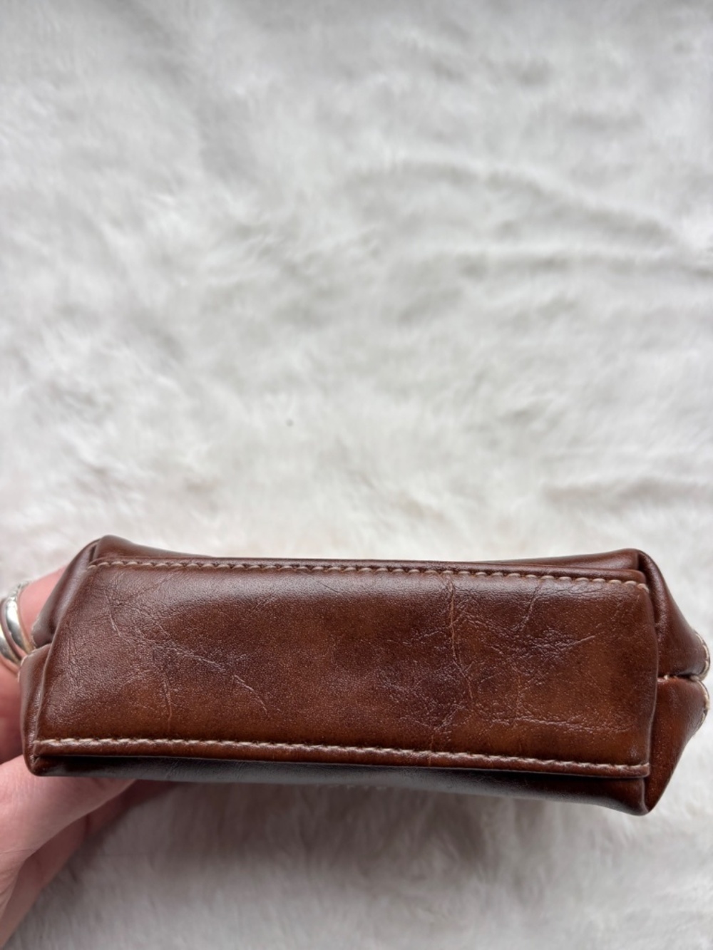 Rosetti Woven Straw & Brown Faux Leather Mini Pouch Coin Purse - Picture 8 of 10